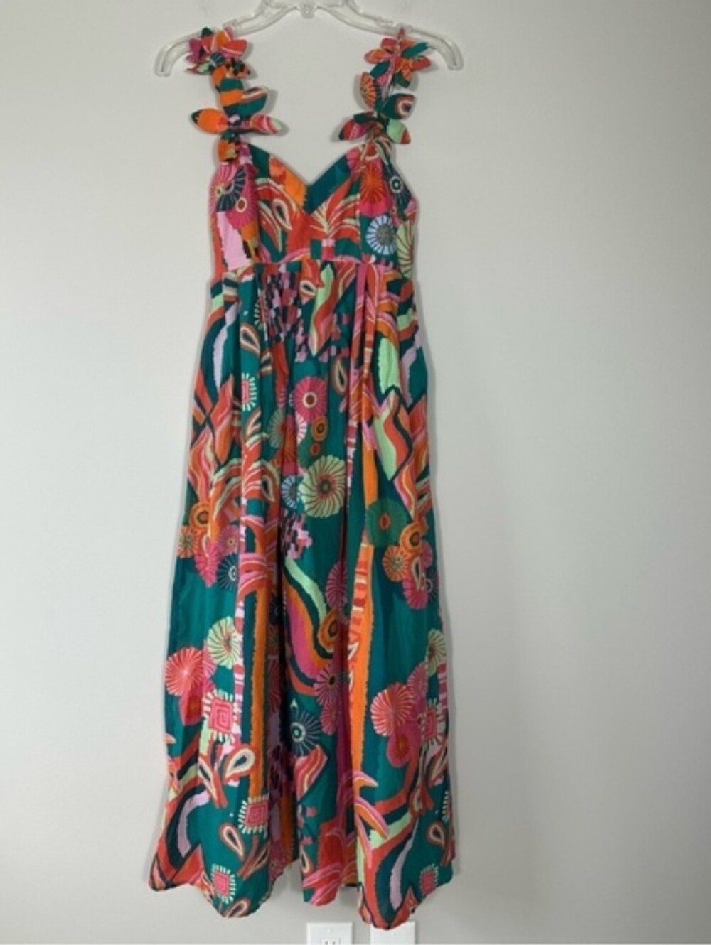 Farm Rio x Anthropologie Womens Small Multi Pleated Palm Midi Dress Resort Wear - Picture 4 of 13